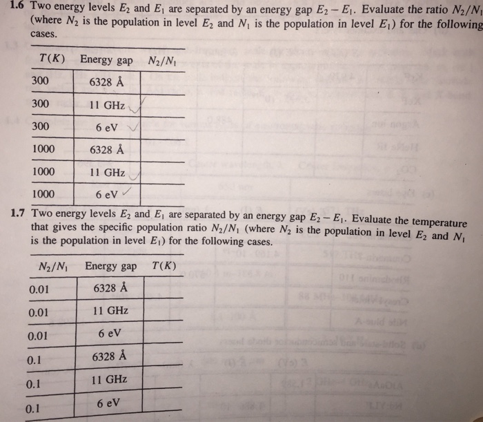 Solved 1.6 Two energy levels E2 and Ei are separated by an | Chegg.com