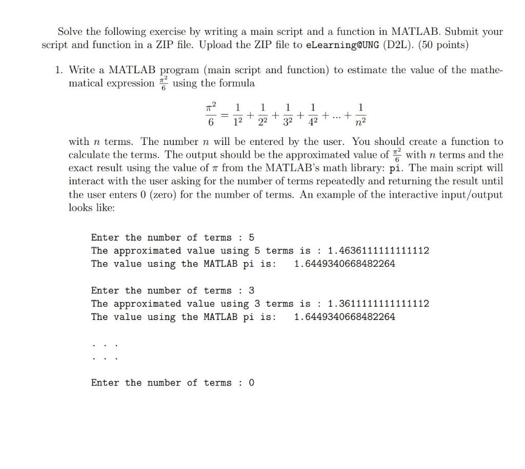 Solved Solve the following exercise by writing a main script | Chegg.com