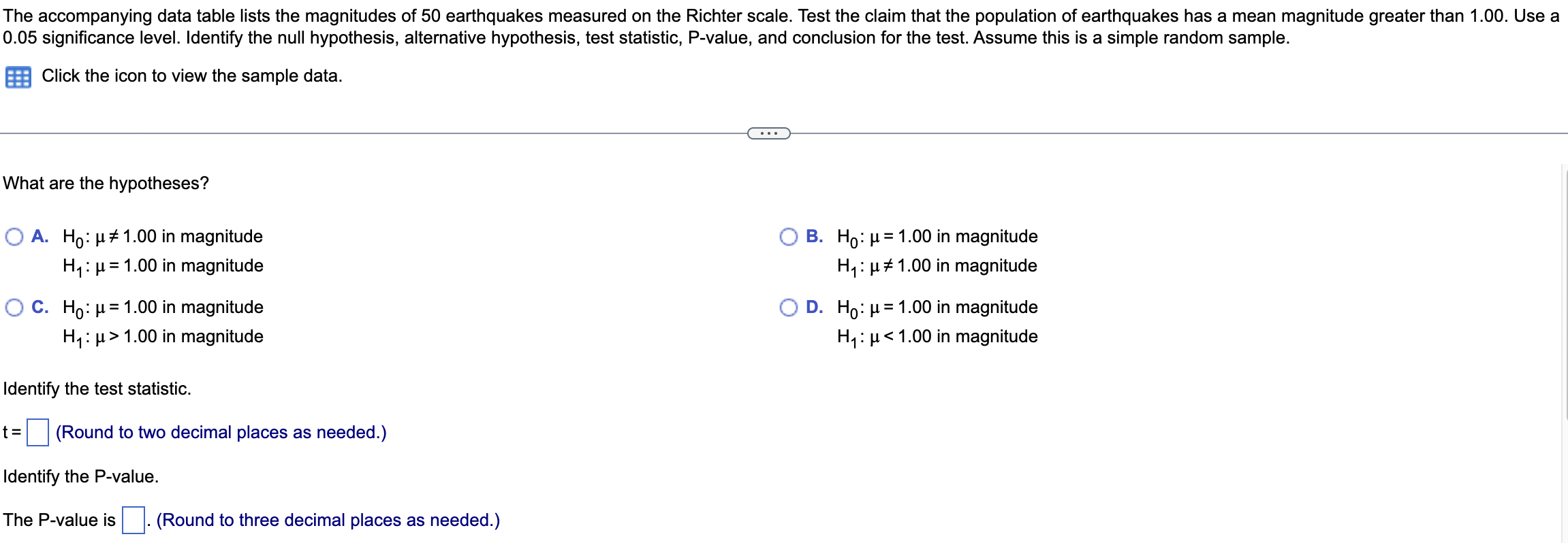 Solved The accompanying data table lists the magnitudes of | Chegg.com