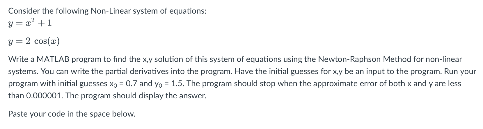 Solved Consider The Following Non-Linear System Of | Chegg.com