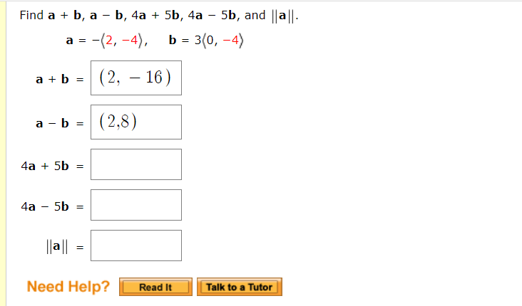 Solved Find a + b, a - b, 4a + 5b, 4a – 5b, and || al. | Chegg.com