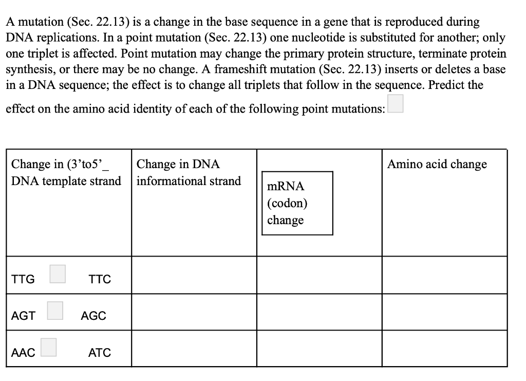 Solved A mutation (Sec. 22.13) is a change in the base | Chegg.com