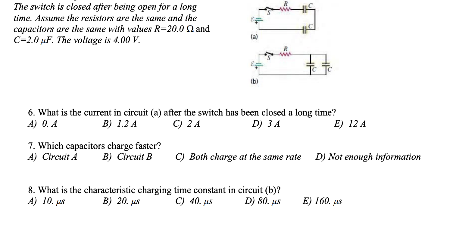 Solved The Switch Is Closed After Being Open For A Long T Chegg Com