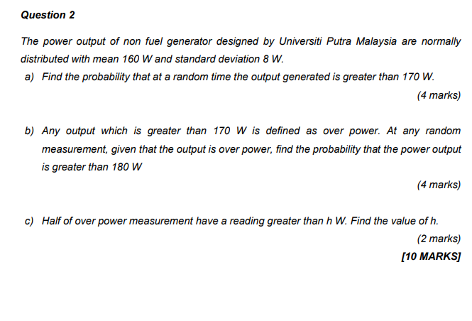 Solved Question 2 The Power Output Of Non Fuel Generator Chegg Com