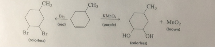 Solved CH3 CH3 CH3 KMnO + MnO2 (brown) Br2 (purple) (red) HO | Chegg.com