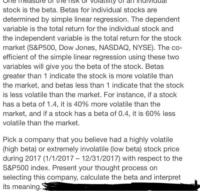 Solved stock is the beta. Betas for individual stocks are