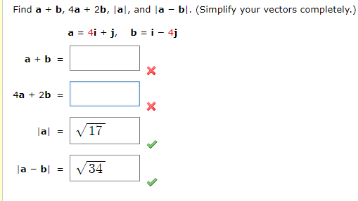 Solved Find A+b,4a+2b,∣a∣, And ∣a−b∣. (Simplify Your Vectors | Chegg.com