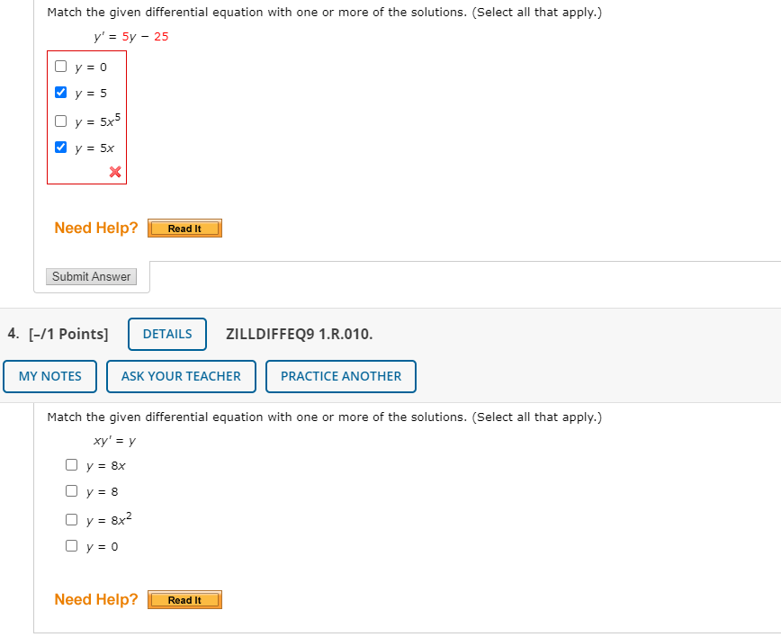 Solved Match The Given Differential Equation With One Or | Chegg.com