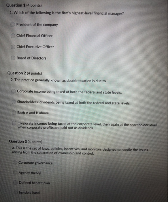 Solved Question 1 (4 points) 1. Which of the following is | Chegg.com