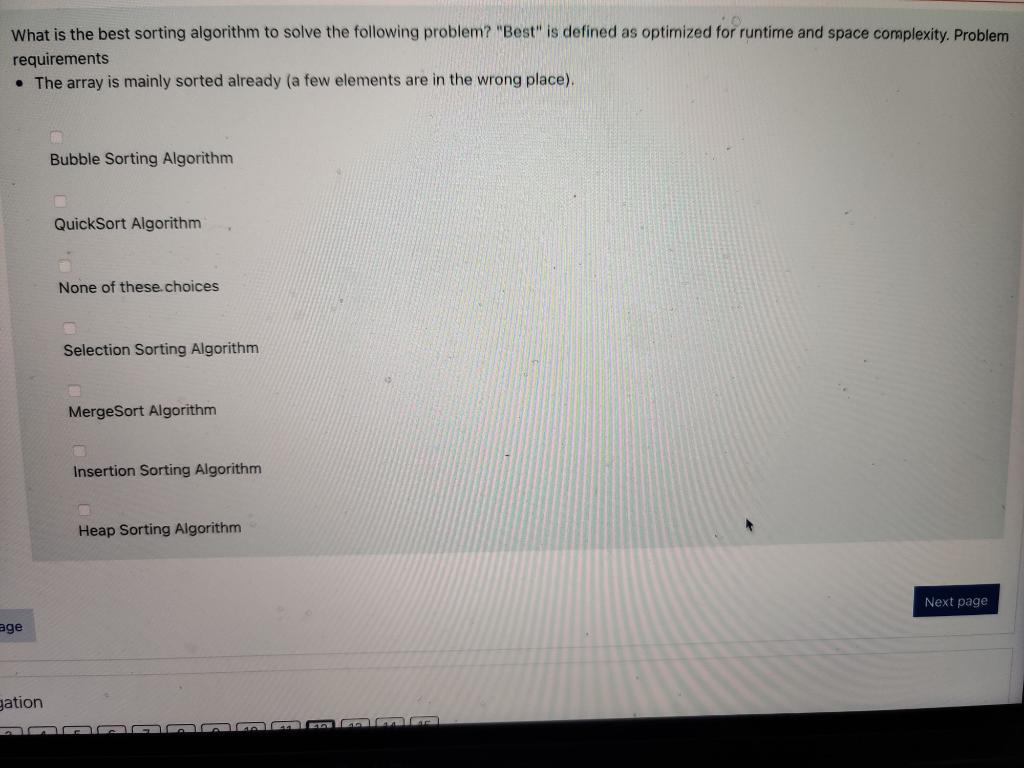 Solved What is the best sorting algorithm to solve the | Chegg.com