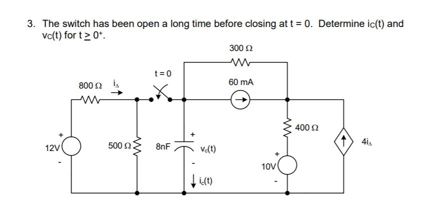 Solved 3 The Switch Has Been Open A Long Time Before Clo Chegg Com