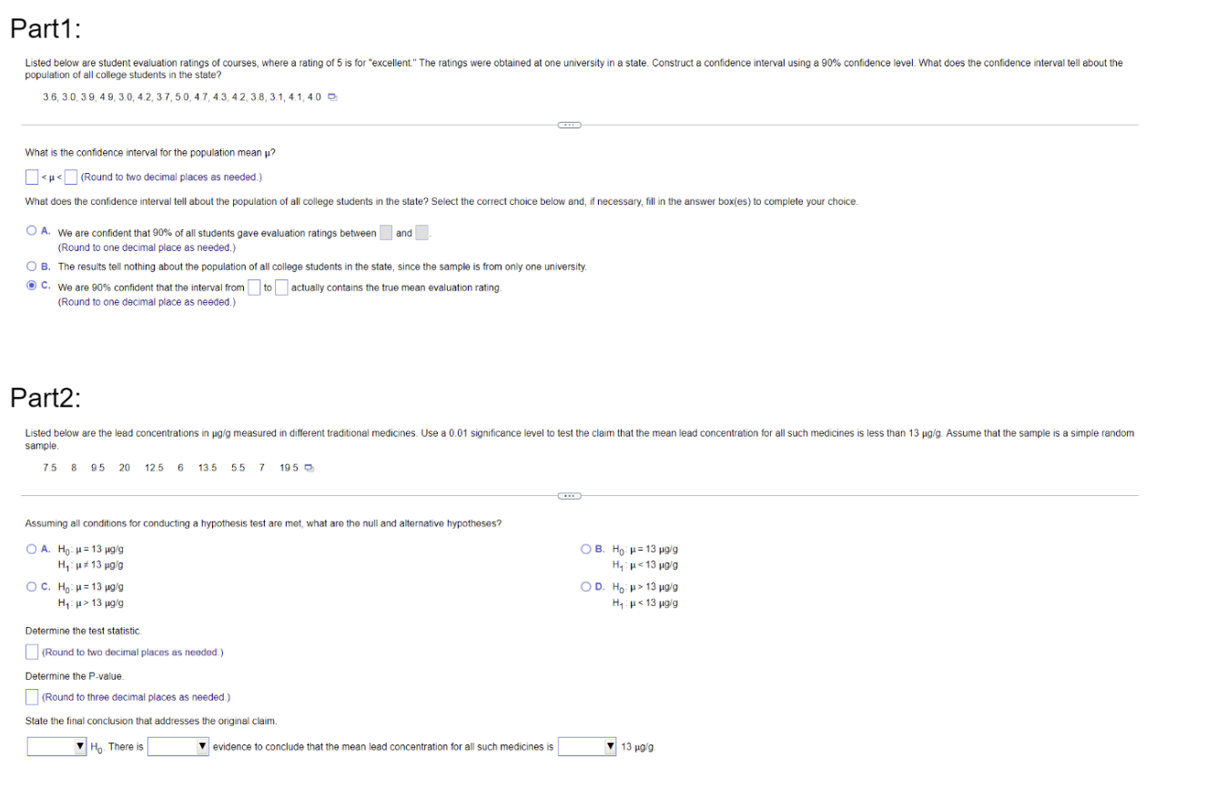 Solved Part1: Listed below are student evaluation ratings of | Chegg.com