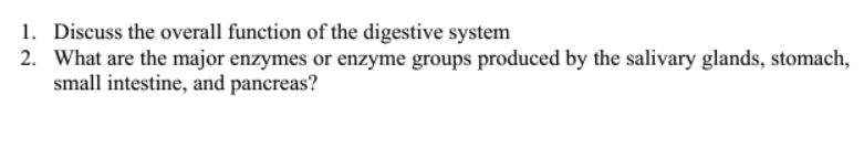 Solved 1. Discuss the overall function of the digestive | Chegg.com