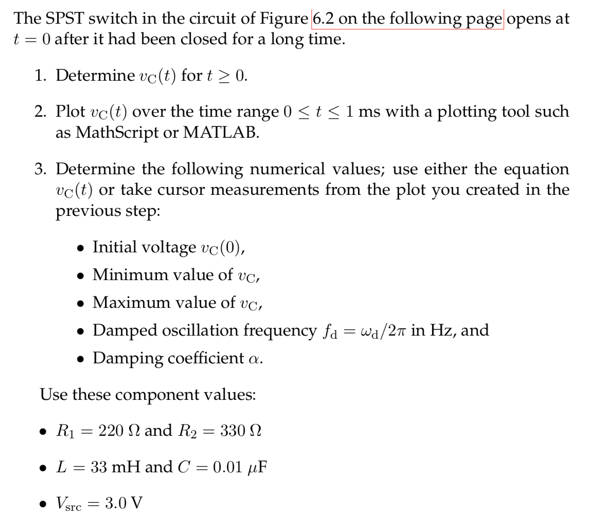 Solved The SPST switch in the circuit of Figure 6.2 on the | Chegg.com