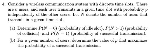 Solved 4. Consider a wireless communication system with | Chegg.com