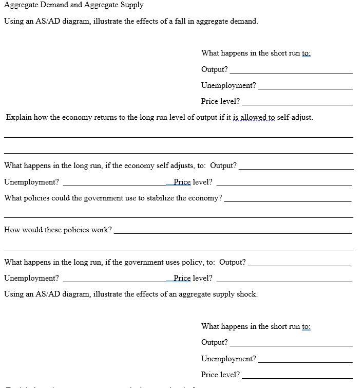 Solved Aggregate Demand and Aggregate Supply Using an ASIAD | Chegg.com