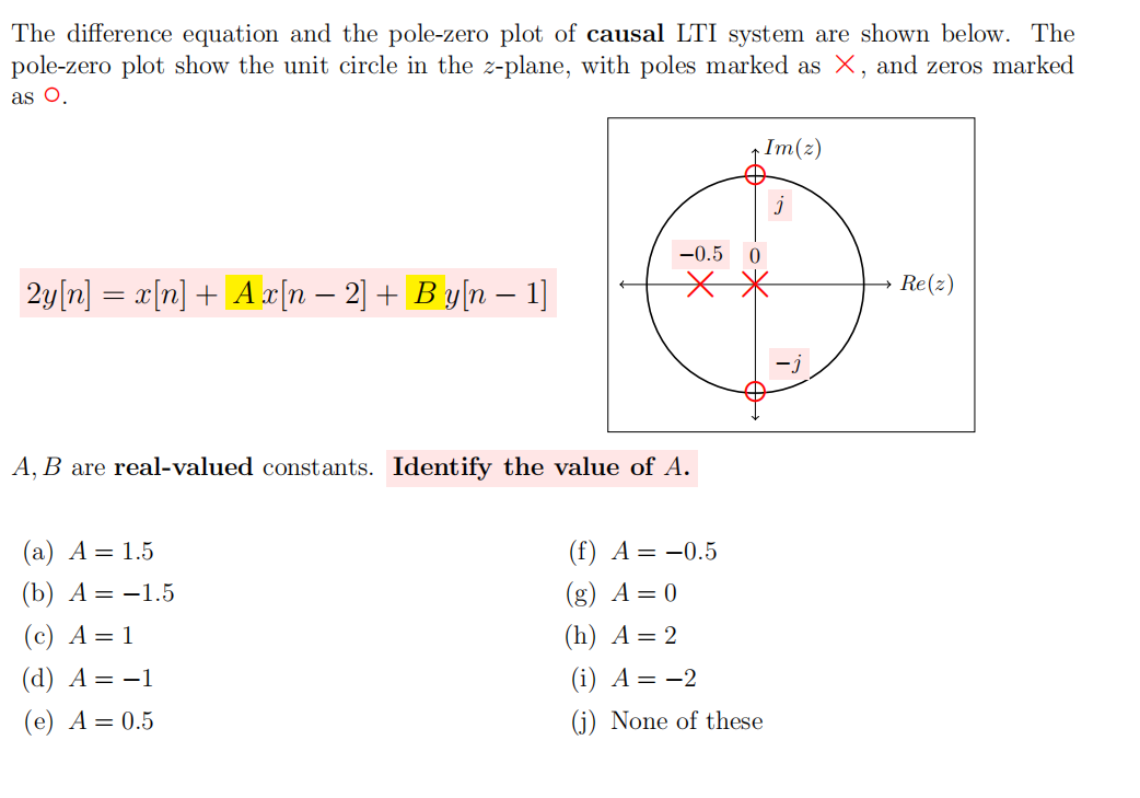 Solved The difference equation and the pole-zero plot of | Chegg.com