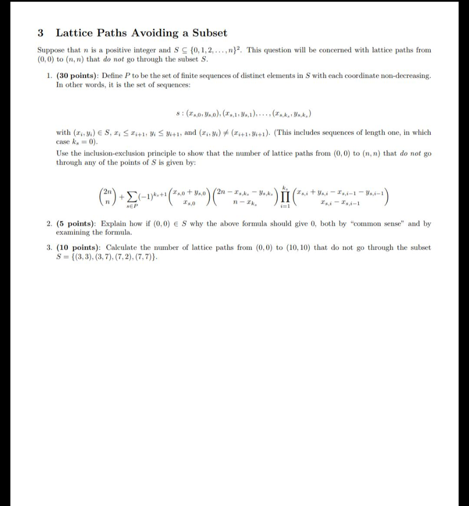 3 Lattice Paths Avoiding A Subset Suppose That N I Chegg Com