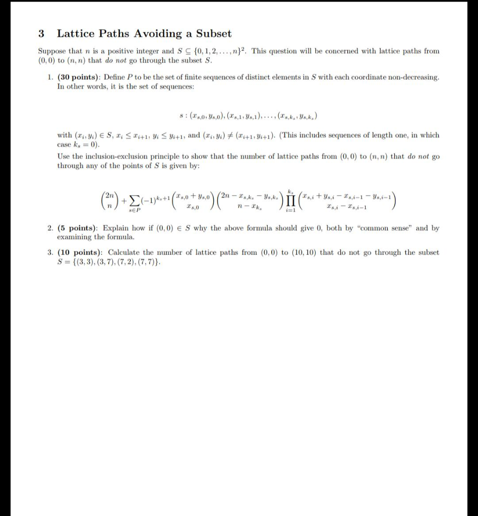 3 Lattice Paths Avoiding A Subset Suppose That N Is A Chegg Com