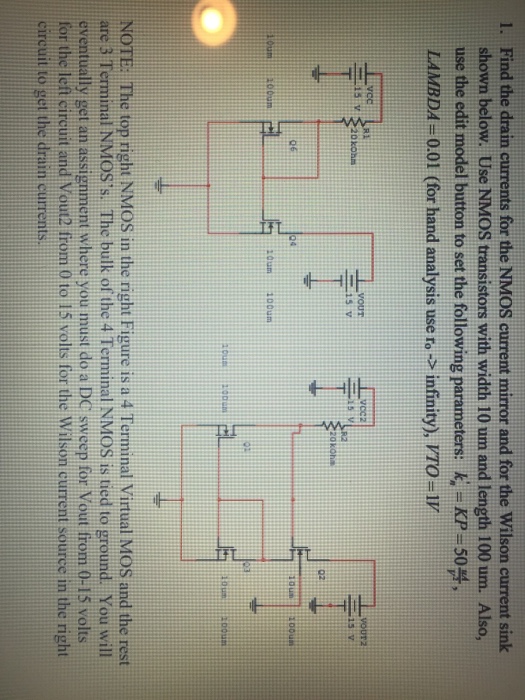 Solved 1. Find the drain currents for the NMOS current | Chegg.com