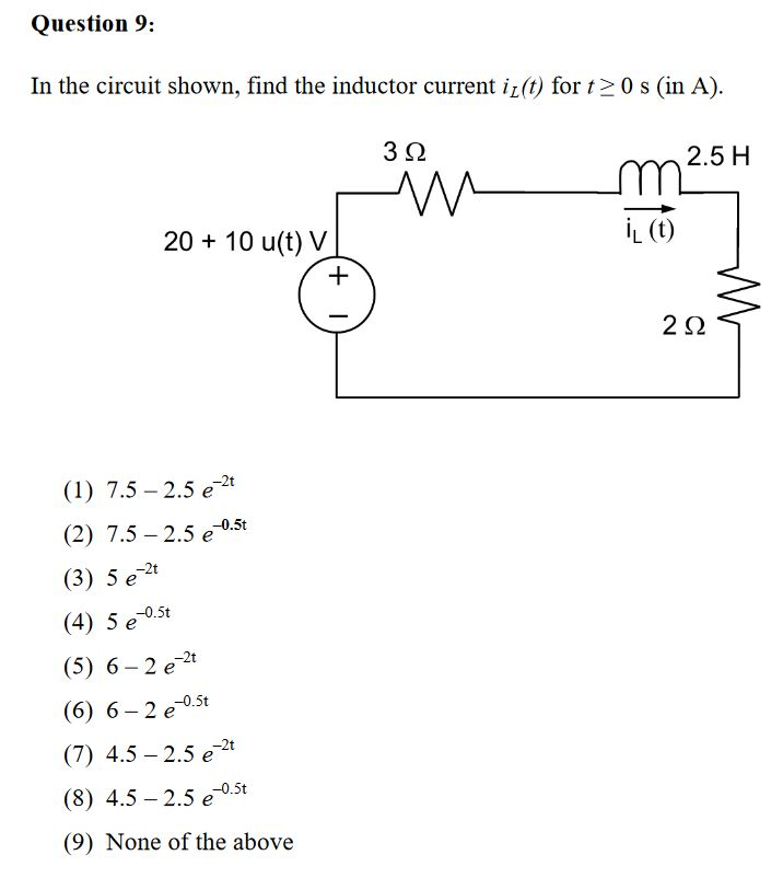 Simple Inductor Questions Solved Question 9: In the circuit shown, find the inductor | Chegg.com