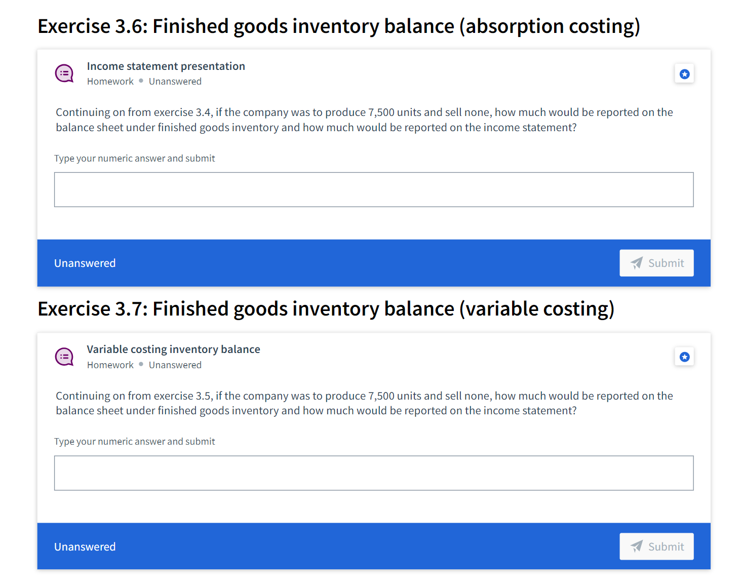 Solved Exercise 3.6: Finished goods inventory balance | Chegg.com