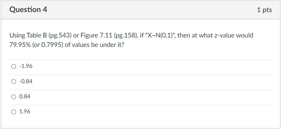 Question 4 1 pts Using Table B (pg.543) or Figure | Chegg.com