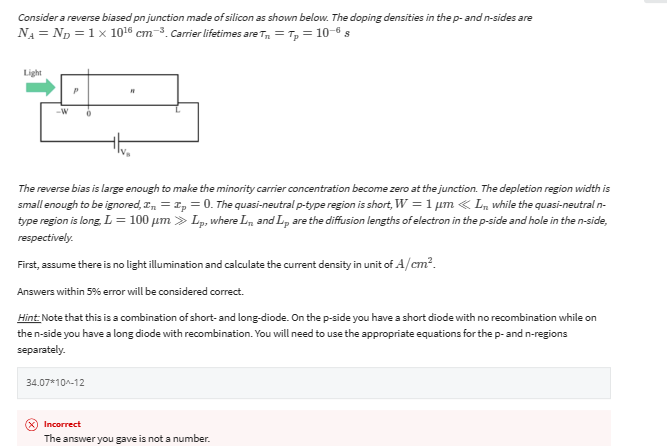Solved Consider a reverse biased pn junction made of silicon | Chegg.com