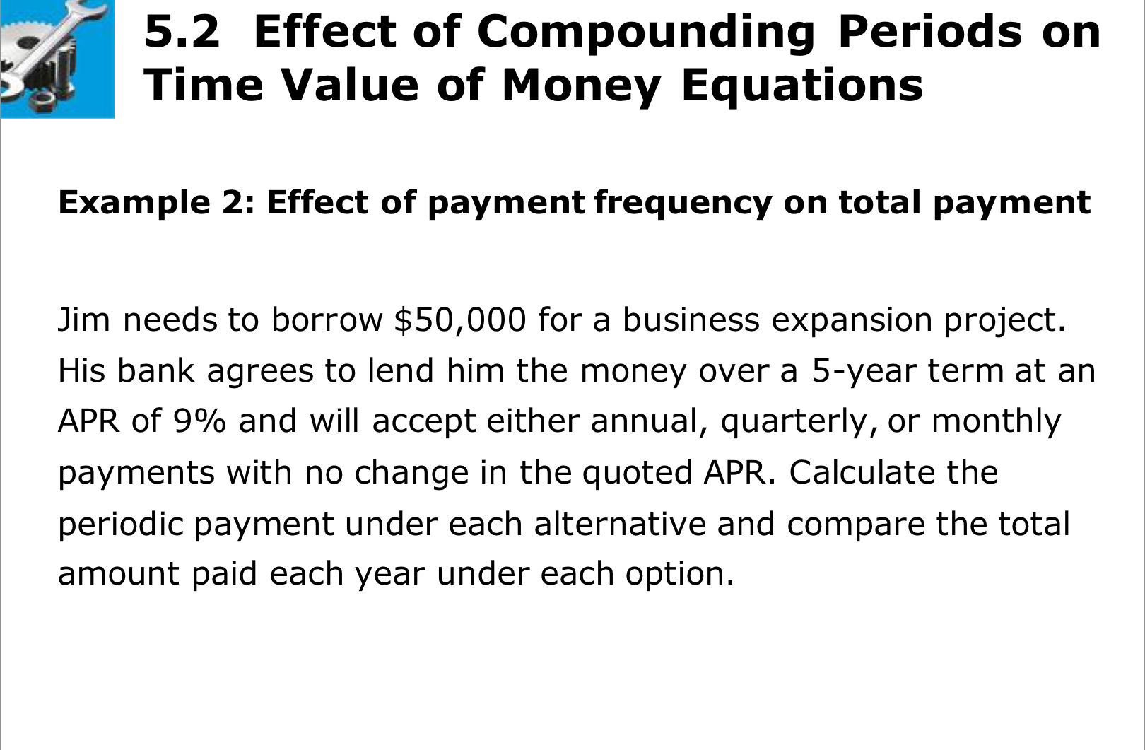 Solved Example 2: Effect of payment frequency on total | Chegg.com