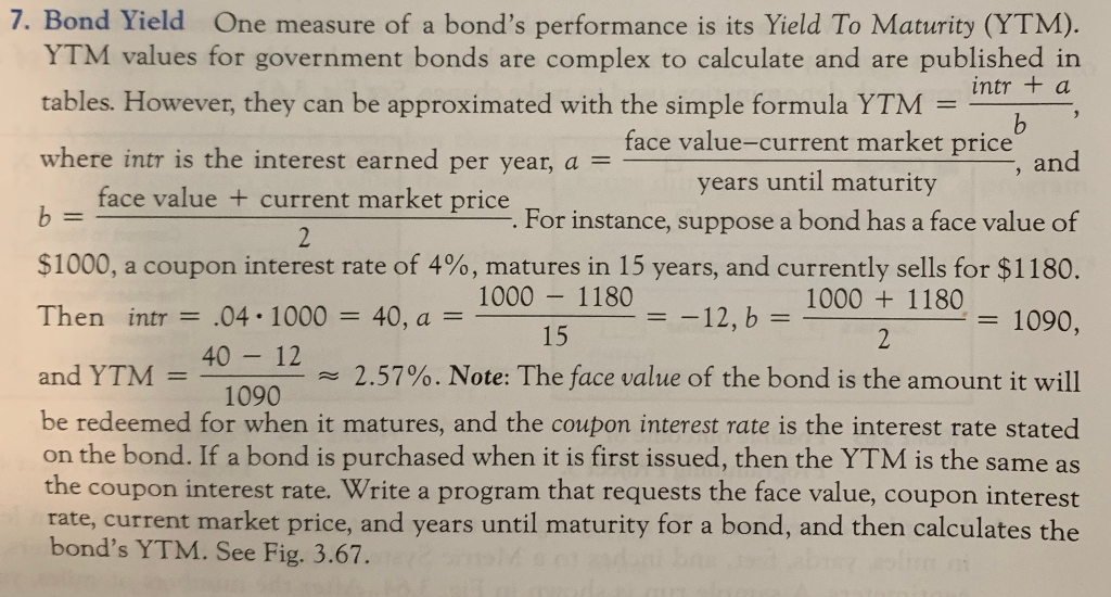 I Have To Write A Bond Yield Formula In Visual Bas Chegg Com