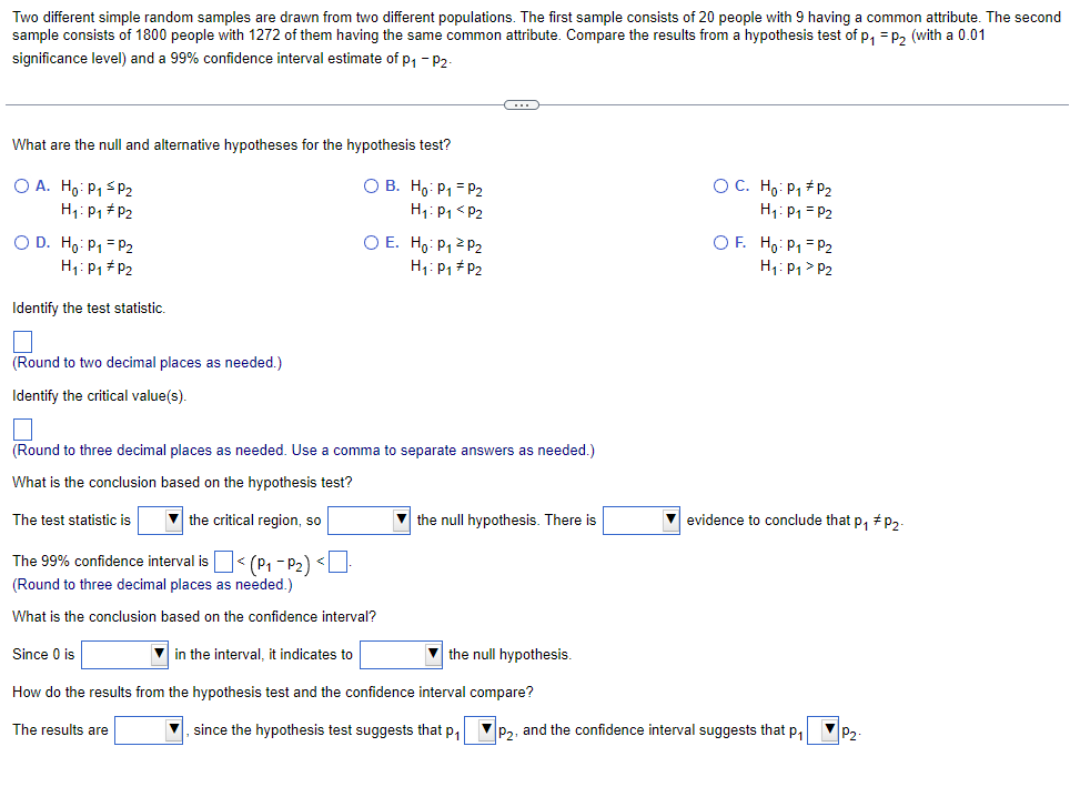 Solved Two different simple random samples are drawn from | Chegg.com