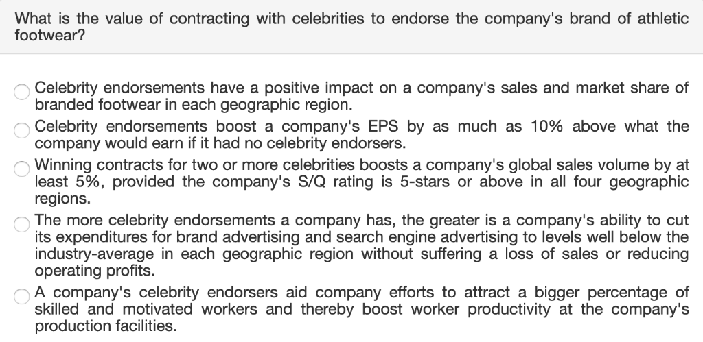 Solved What is the value of contracting with celebrities to | Chegg.com