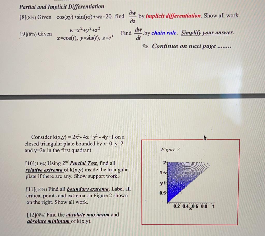 Solved Partial and Implicit Differentiation дw [8](8%) Given | Chegg.com