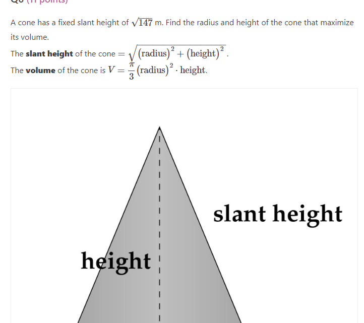 volume of cone with slant height and radius