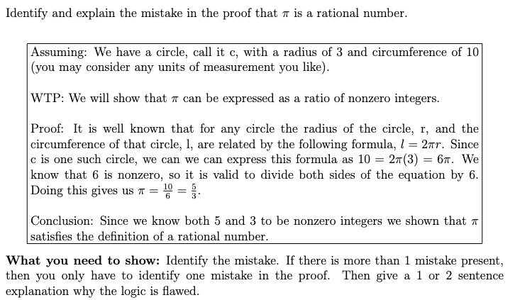 Solved Identify and explain the mistake in the proof that π | Chegg.com