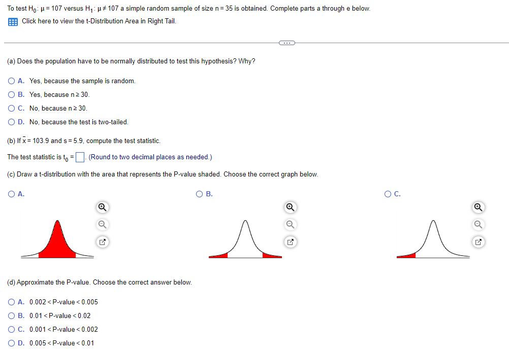 Solved To test H0:μ=107 versus H1:μ =107 a simple random | Chegg.com