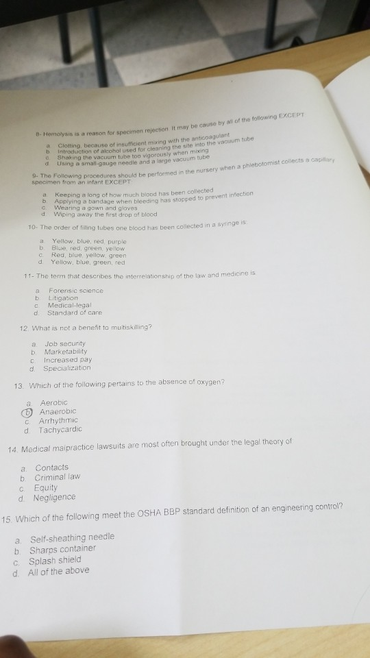 Solved Hemolysis is a reason for specimen rejection it may