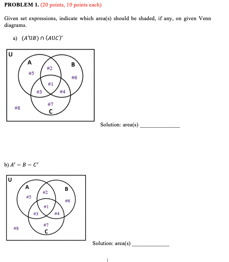 Solved PROBLEM 1. (20 points, 10 points each) Given set | Chegg.com