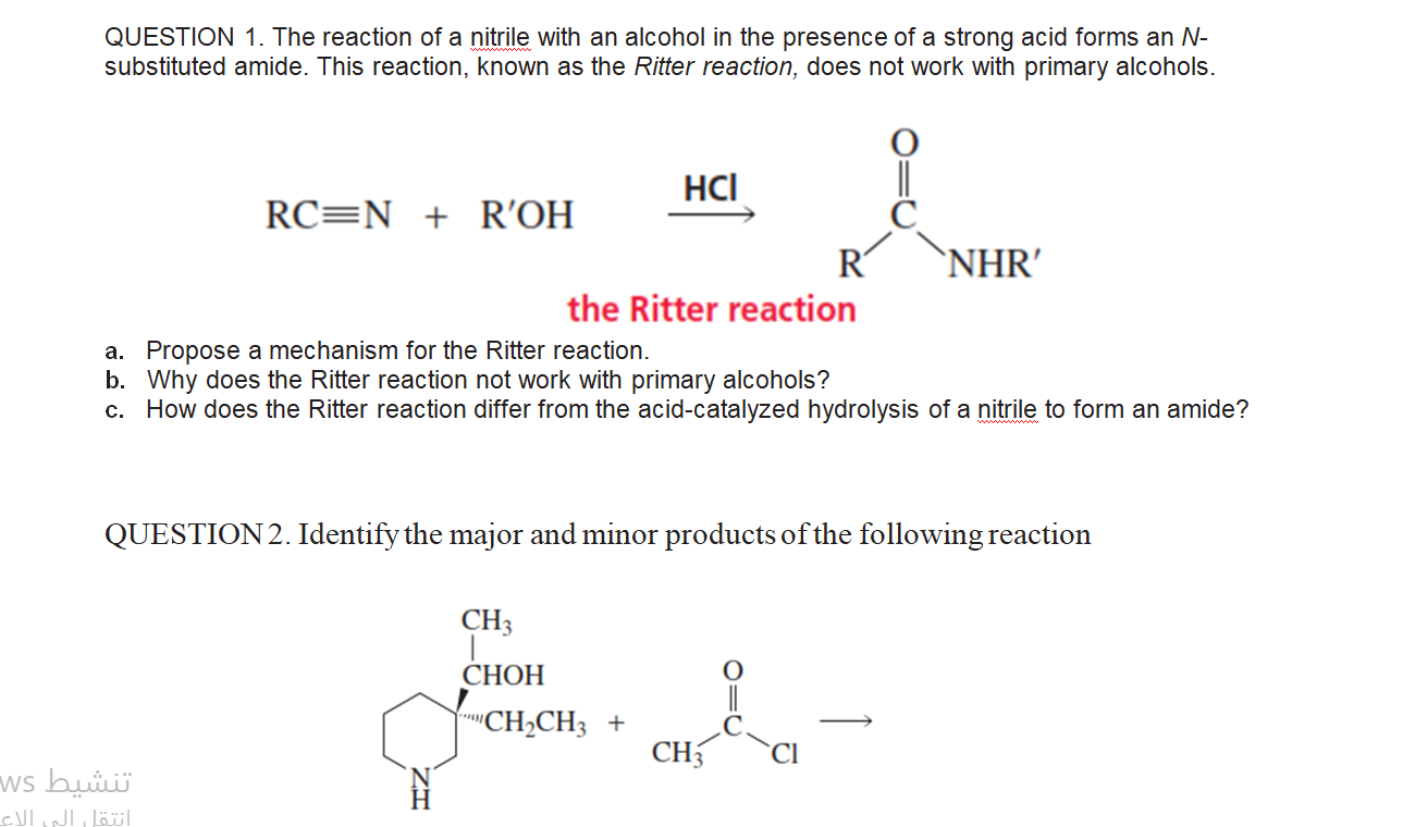 Solved QUESTION 1. The reaction of a nitrile with an alcohol