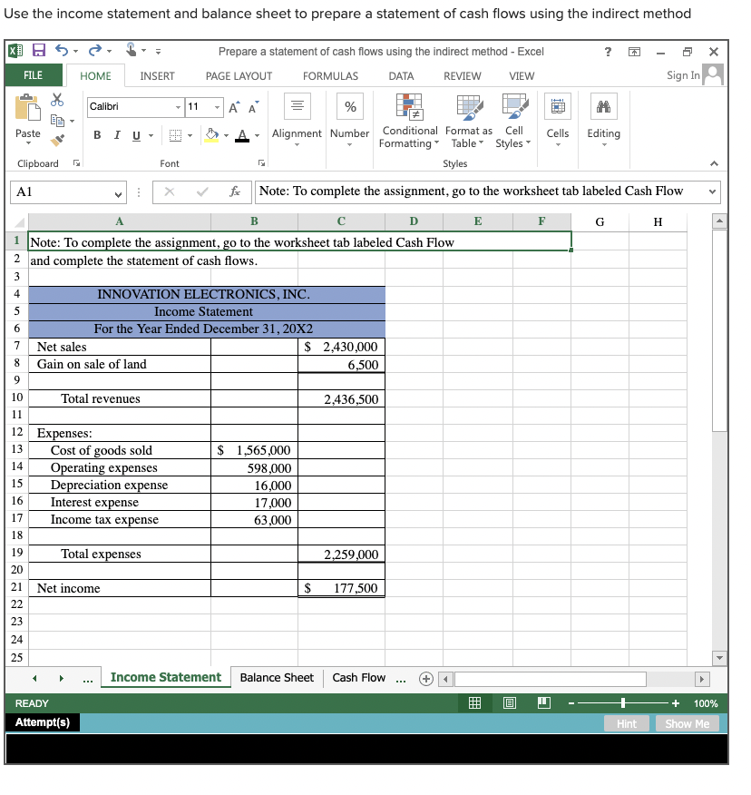 Solved Use the income statement and balance sheet to prepare | Chegg.com