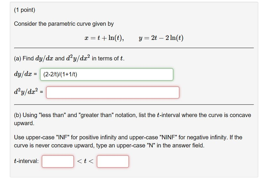 Solved (1 point) Consider the parametric curve given by x = | Chegg.com