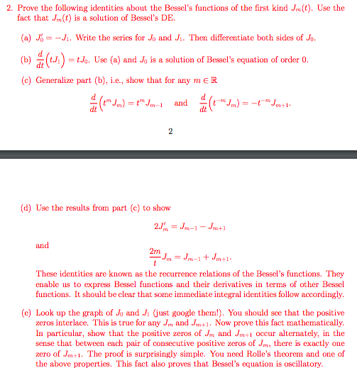 Solved 2 Prove The Following Identities About The Bessel Chegg Com