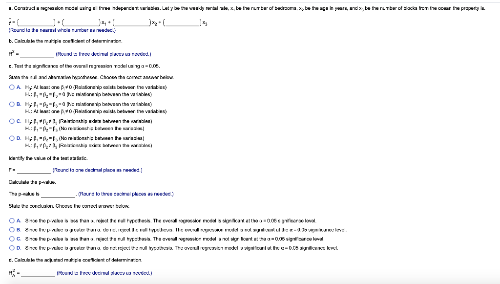 Solved a. Construct a regression model using all three | Chegg.com