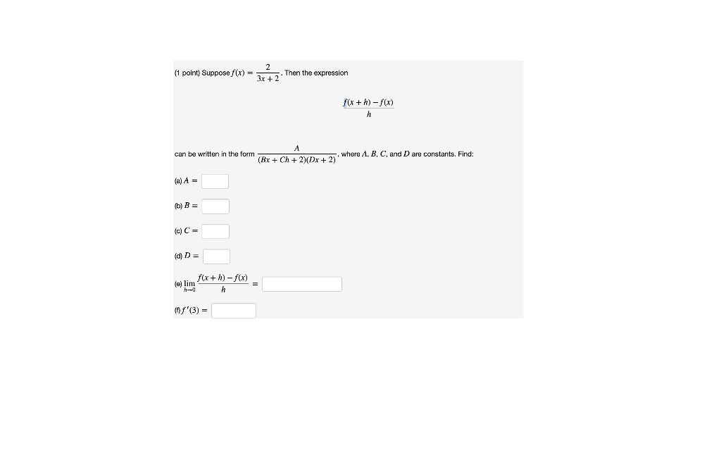 Solved 1 Point Suppose Fx 2 3x 2 Then The Expression