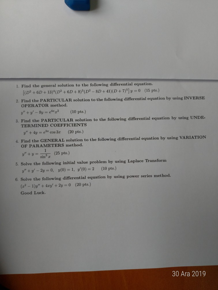 Solved 1. Find the general solution to the following | Chegg.com