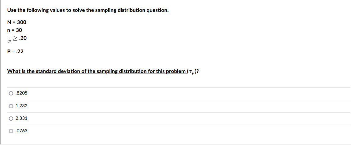 Solved Use the following values to solve the sampling | Chegg.com