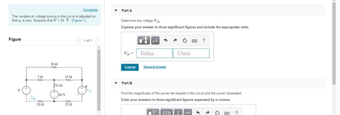 Solved Constants Part A The variable de voltage source in | Chegg.com