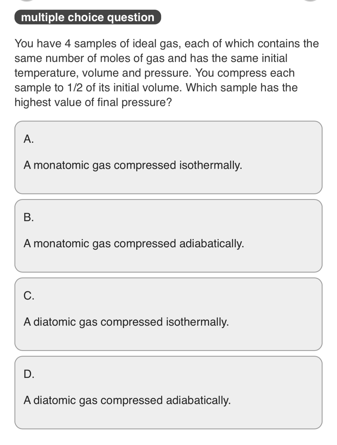 Solved You Have 4 Samples Of Ideal Gas, Each Of Which | Chegg.com