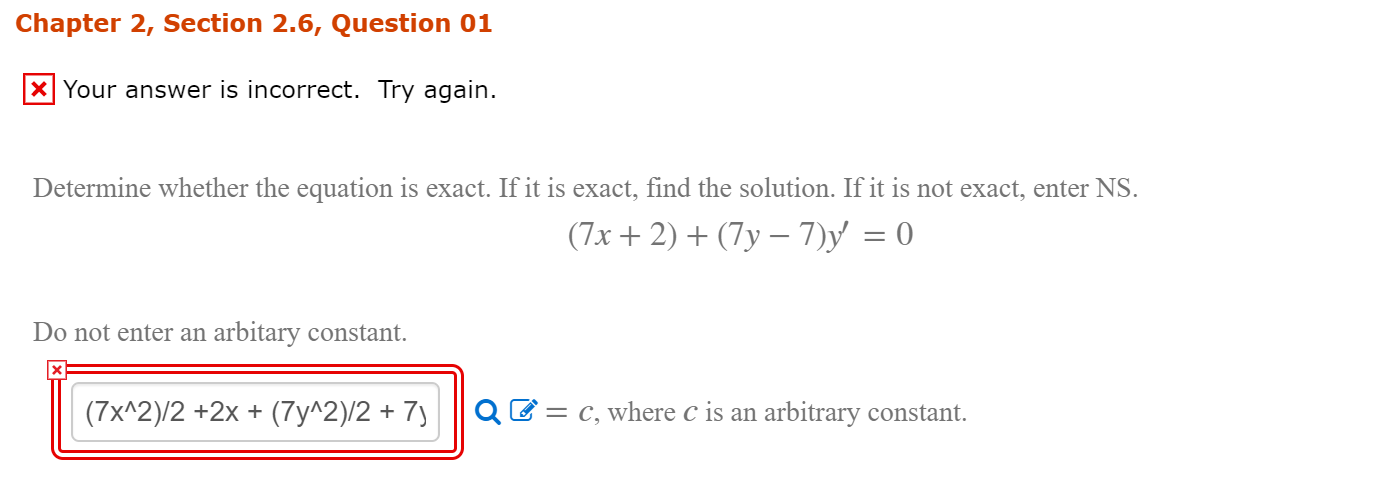 Solved Chapter 2, Section 2.6, Question 01 x] Your answer is | Chegg.com