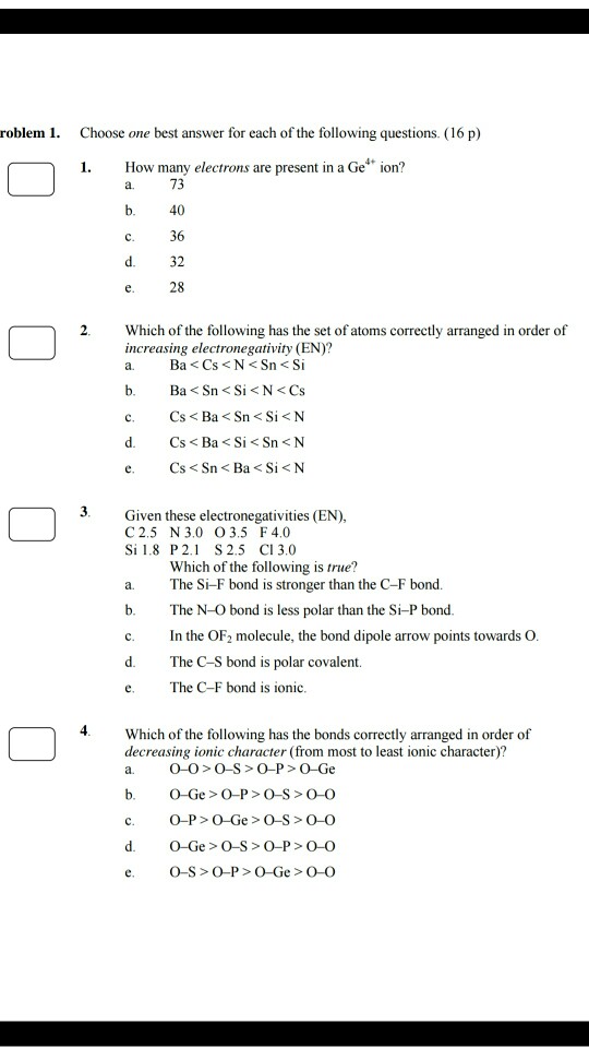 Solved roblem 1. Choose one best answer for each of the | Chegg.com